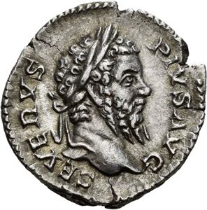 Septimius Severus 193-211, denarius, Roma 210 e.Kr. R: Jupiter stående mot venstre