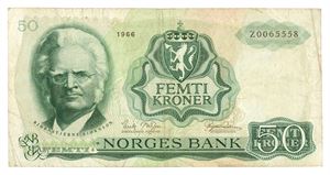 50 kroner 1966. Z0065558. Erstatningsseddel/replacement note