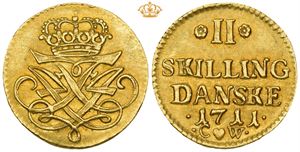 2 Skilling 1711 - Gold Off-Metal strike