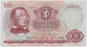 100 kroner 1966. Z0682747. Erstatningsseddel/replacement note.