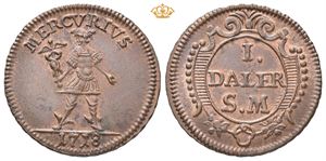 Karl XII, 1 daler sølvmynt 1718. Mercurius