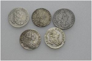 Lot 5 stk. 8 skilling 1701, 1702, 1707, 1709 og 1710