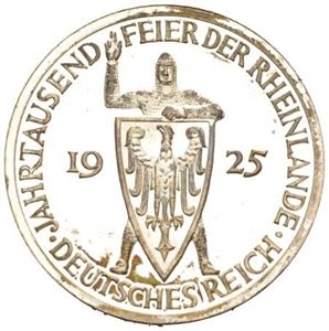 3 reichsmark 1925 A. Rheinland. Mishandlet/mishandeld