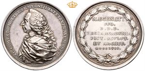 Frederik V. Grev Moltke Kunstakademiets preses 1757. Arbien. Sølv. 53 mm. Liten ripe/minor scratch