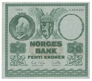 50 kroner 1964. Z.0231292. Erstatningsseddel