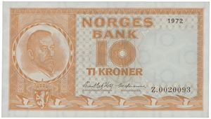 10 kroner 1972. Z.0020093. Erstatningsseddel/replacement note.