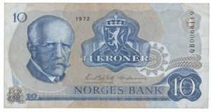 10 kroner 1972. QB0068119. Erstatningsseddel/replacement note
