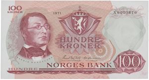 100 kroner 1971. X6005876. Erstatningsseddel/replacement note.