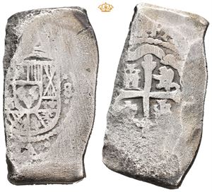 Philip V, 1 regjeringsperiode 1700-1724. 8 reales cob. Mexico City. Årstall og guardein ikke synlig. 22,00 g