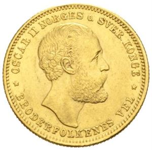 Oscar II, 20 kroner/5 species 1874. Svakt bøyd/slightly bent.