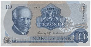 10 kroner 1972. QV0068583. Erstatningsseddel.