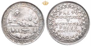Christian V. Norgesreisen 1685. Ukjent medaljør. Sølv. 28 mm
