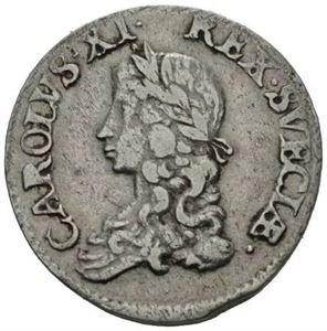 Karl XI, 2 mark 1671. Har vært anhengt/has been mounted