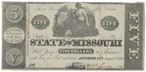 Missouri, Jefferson City. 5 dollar 1.1.1862. No. 34761.