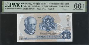 10 kroner 1979 HE0275991 Erstatningsseddel/replacement note