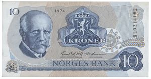 10 kroner 1974. QL0314182. Erstatningsseddel/replacement note