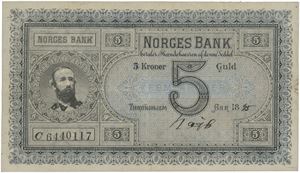 5 kroner 1895. C6440117. Signert Bøgh.