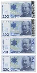 Lot 4 stk. 200 kroner 1994 (2) og 2002 (2)
