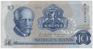 10 kroner 1975. QI0386878. Erstatningsseddel.
