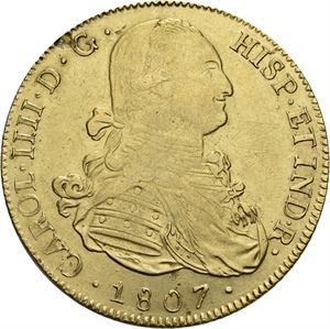 Carl IV, 8 escudos 1807. Liten blankettfeil/minor planchet crack