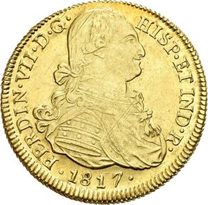 Ferdinand VII, 8 escudos 1817. Santiago. Blankettfeil på revers/planchet flaw on reverse