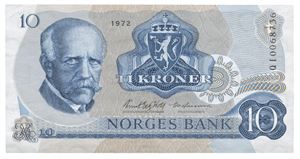 10 kroner 1972. Q10068736. Erstatningsseddel/replacement note