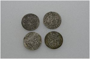 Lot 4 stk. 2 skilling 1687, 1692, 1693 og 1696