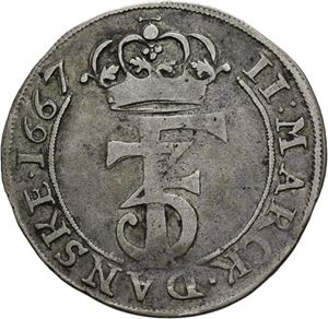 FREDERIK III 1648-1670. 2 mark 1667. Kantskade/edge nick. S.59