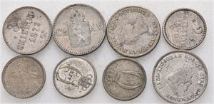 Lot 8 stk. 4 skilling 1842 (2), 1871, 3 skilling 1873, 2 skilling 1842, 1843, 1870 og 1871 m/s