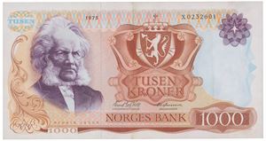 1000 kroner 1975. X0232601. Erstatningsseddel/replacement note