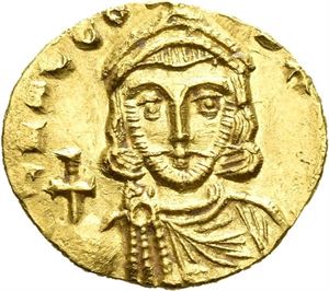 Leo III & Constantin V 717-741, tremissis, Constantinople. (1,48 g.). Byste av Leo/Byste av Constantin
