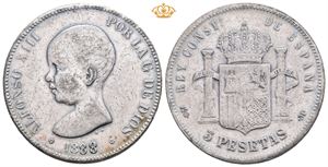 Spania 5 pesetas 1888 MS-M