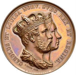 Carl XV. Kroningen 1860. Universitetets minnemedalje. Schnitzpahn. Bronse. 41 mm