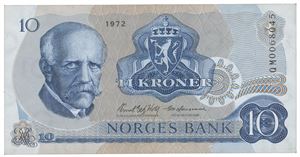10 kroner 1972. QM0068045. Erstatningsseddel/replacement note