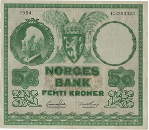 50 kroner 1954. B35823223. (Jahn/Thorp)