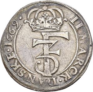 Frederik III 1648-1670. 2 mark 1669. Ripe på advers/scratch on obverse. S.41