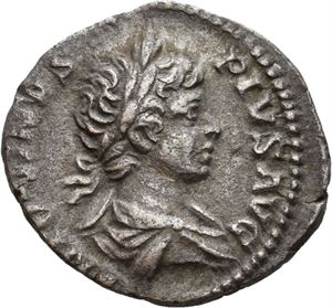 Caracalla 198-217, denarius, Roma 203 e.Kr. R: Virtus stående mot venstre
