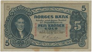 5 kroner 1930. M.0278232.