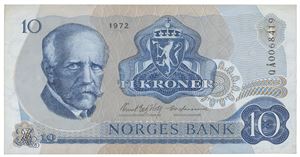 10 kroner 1972. QÅ0068419. Erstatningsseddel/replacement note