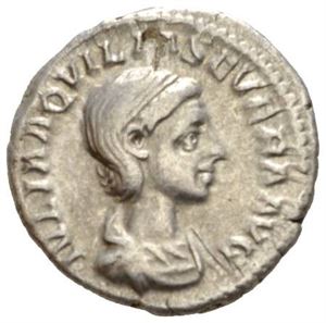 AQUILIA SEVERA, 2. kone av Elagabal, denarius Roma 221 e.Kr. R: Concordia stående mot venstre.