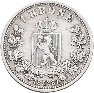 Oscar II, 1 krone 1881. Kantskade