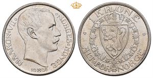 1 krone 1908 Myntmerke på plate.