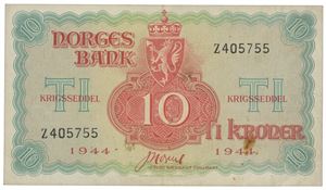 10 kroner 1944. Z405755.