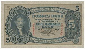 5 kroner 1943. V.8205562.