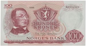 100 kroner 1965. Z0556323. Erstatningsseddel/replacement note.