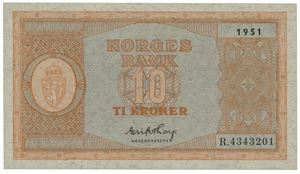 10 kroner 1951. R.4343201