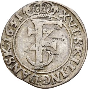 FREDERIK III 1648-1670, 1 mark 1651. Blankettfeil på advers/planchet flaws on obverse. S.41