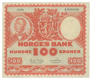 Norway. 100 kroner 1958. Z0351830. Erstatningsseddel/replacement note