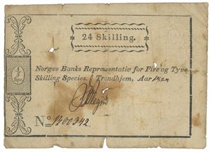 24 skilling 1824. No.1300342. (1.utgave). RR. Hull, rifter og flekker/holes, tears and spots