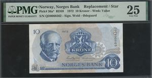10 kroner 1972 QD0068362 Erstatningsseddel/replacement note